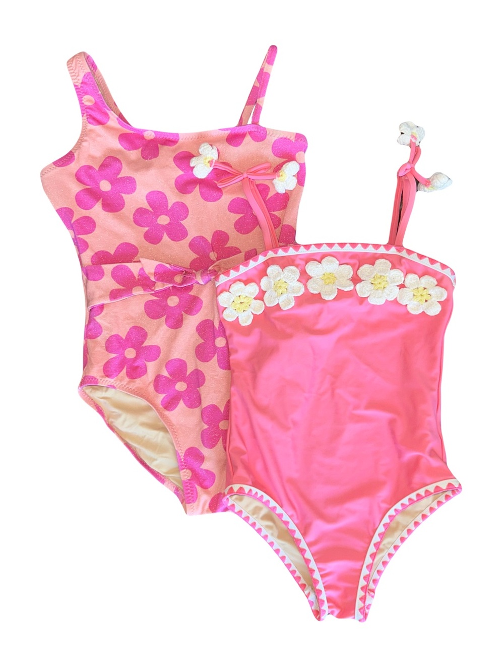 *SET OF 2* Shade Critters Girls Flower Crochet Pink One Piece Bathing Suits Sz 6